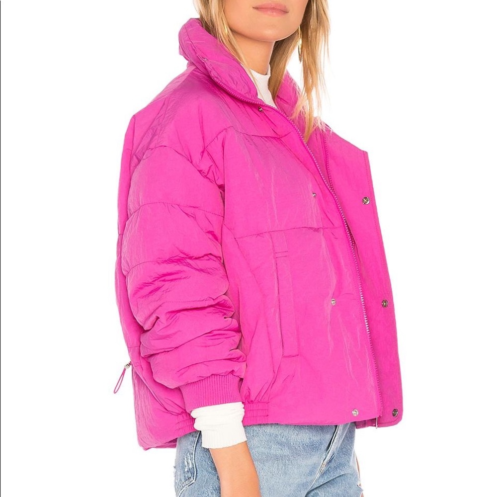 Pink Free People Slouchy Cropped Puffer Coat